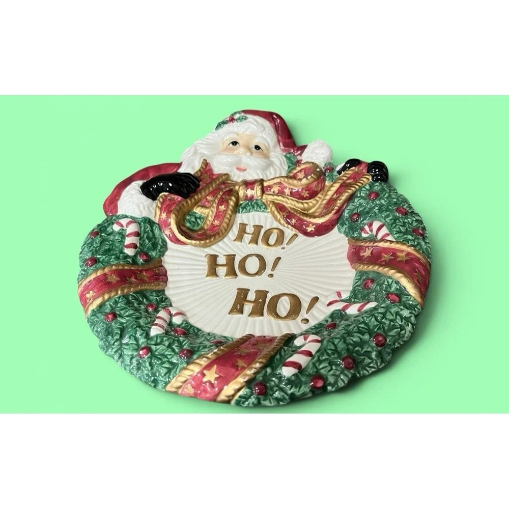 Fitz & Floyd Essentials Ho Ho Ho Santa Claus Canape Plate Christmas Cookies
